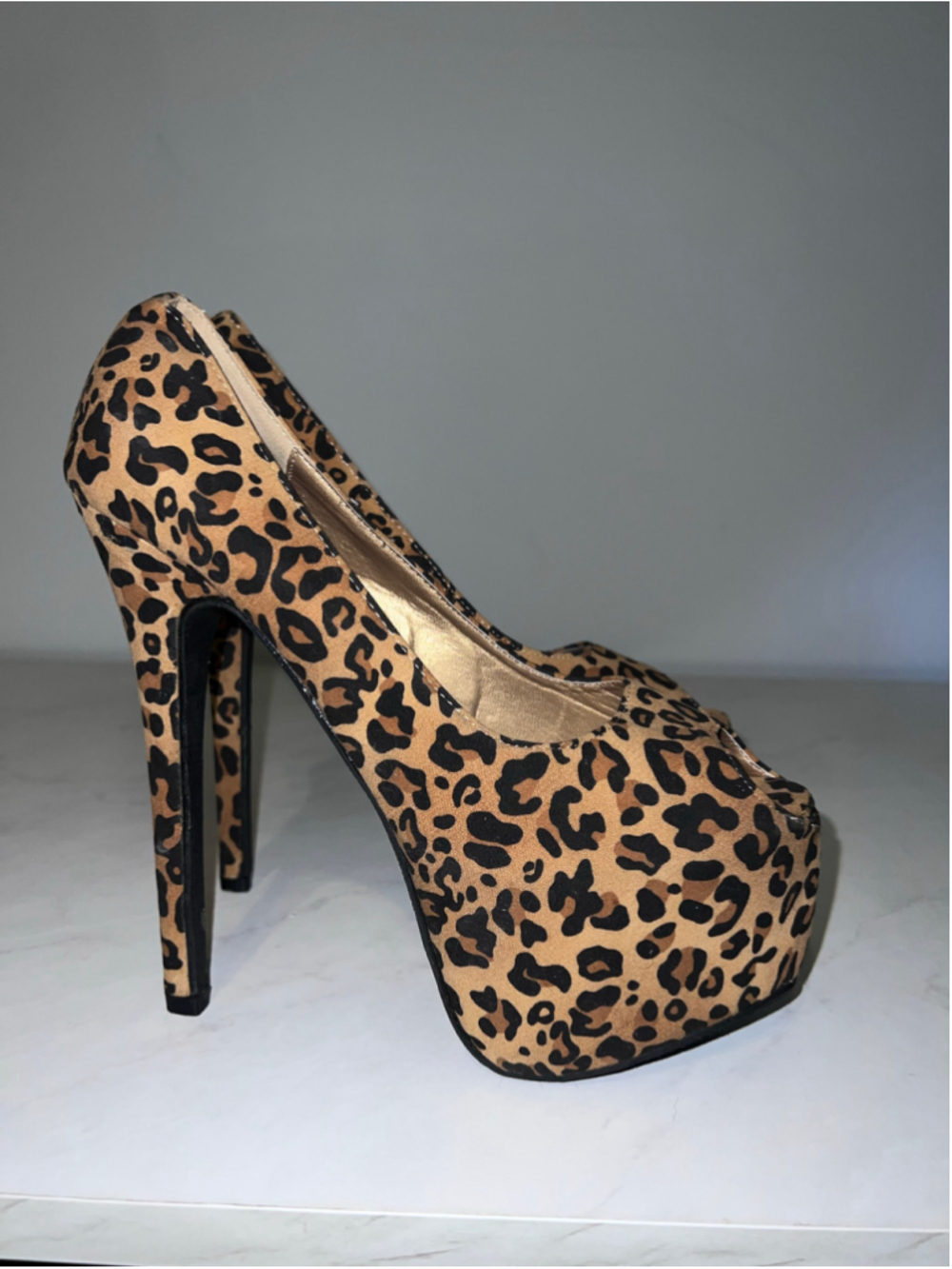 Leopard Print Platform Peep Toe Heels 9